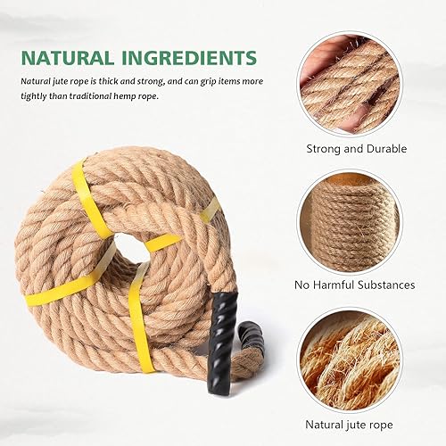 Miniatura 3 de Cuerda de yute de 1 pulgada × 50 pies, material natural, cuerda de yute resistente trenzada para manualidades en interiores y exteriores, náutico,