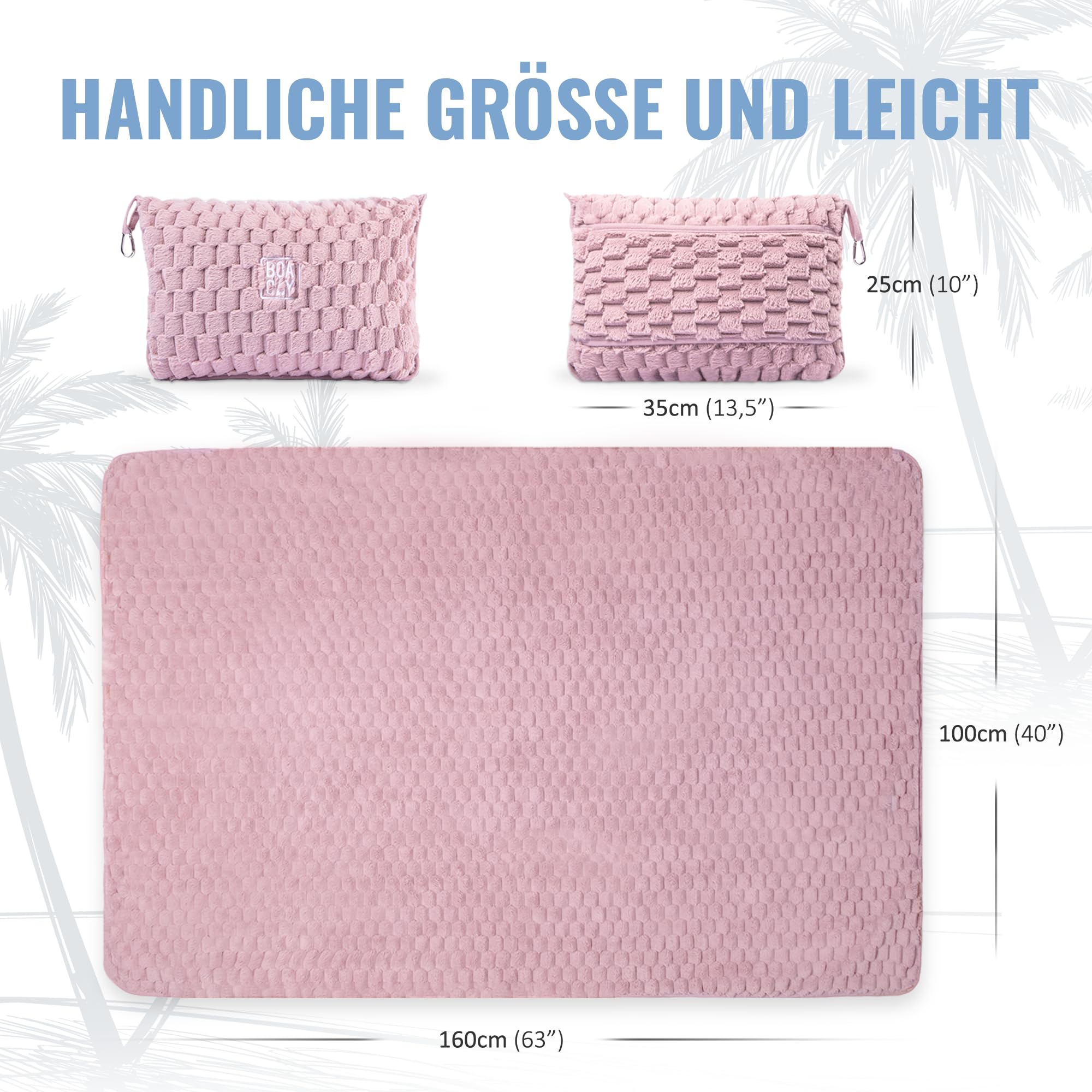 BOACAY Packbare Reisedecke für Flugzeug, Auto - Kompakte Bürodecke - Tragbares Kissen für Erwachsene, Kinder mit Hülle, Gepäckhülle, Rucksackclip