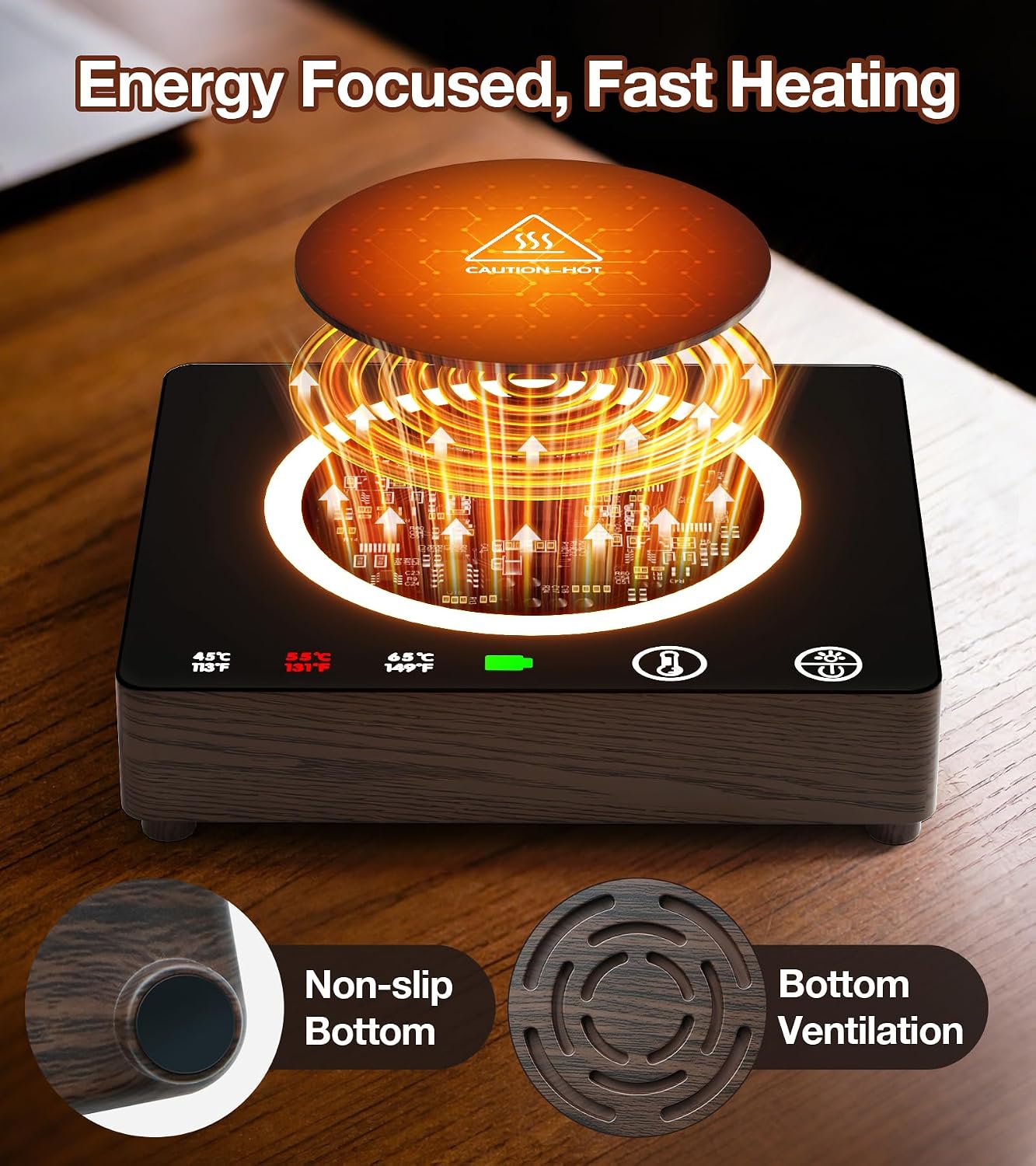 Mug Warmer, Portable Charger, Wireless Coffee Cup Warmer for Desk, 3 Temp Settings, Smart Candle Heat Plate for Home, Office, Travel, Camping & Gifts thumbnail