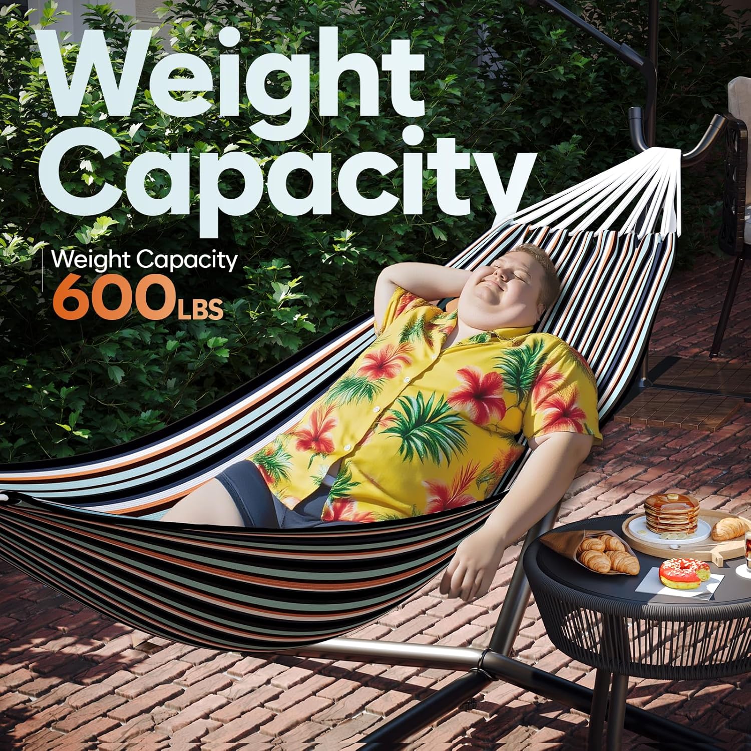 Hammock with Stand for Outside, 600lbs Portable Hammock with Carrying Bag for 2-Person Outside Patio, Heavy Duty, Easy Assembly
