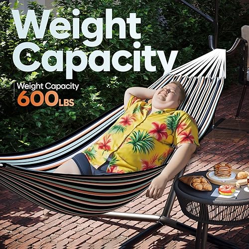 Miniatura 4 de Angchiluo Hamaca con soporte para exterior, hamaca portátil de 600 libras con bolsa de transporte para patio exterior de 2 personas, resistente,