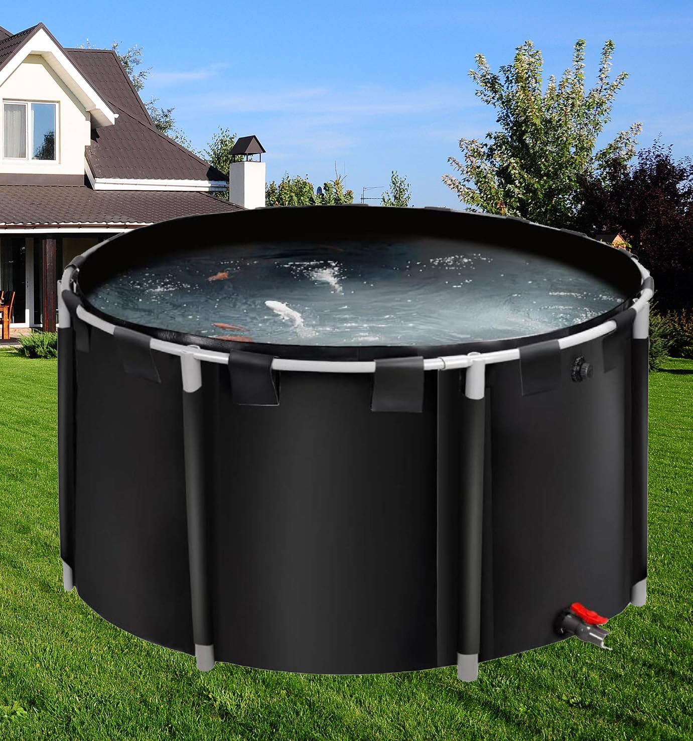 MOGUOBIN Above Ground Pond,Canvas Fish Pond Pool,Round Thickening Koi Pond Tank,PVC Fish Pond,Pool Above Ground with Durable Framed,for Fish Farming Aquatic Products Breeding Pond 59x39in/449Gal