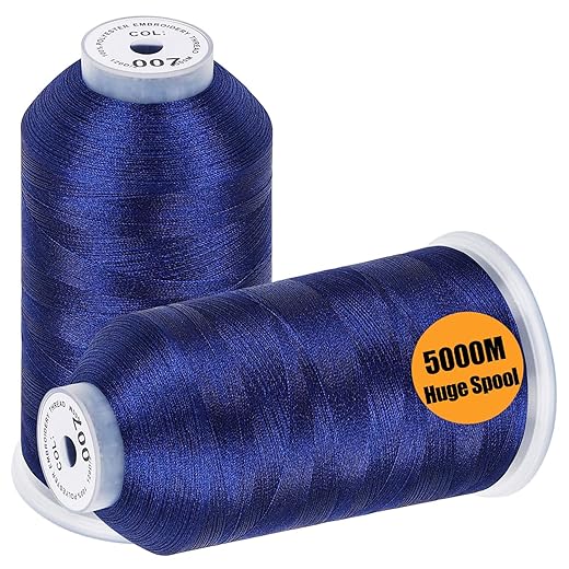 New brothread - 2 Huge Spools 5000M Each Polyester Embroidery Machine Thread 40WT for Commercial and Domestic Machines - Prussian Blue