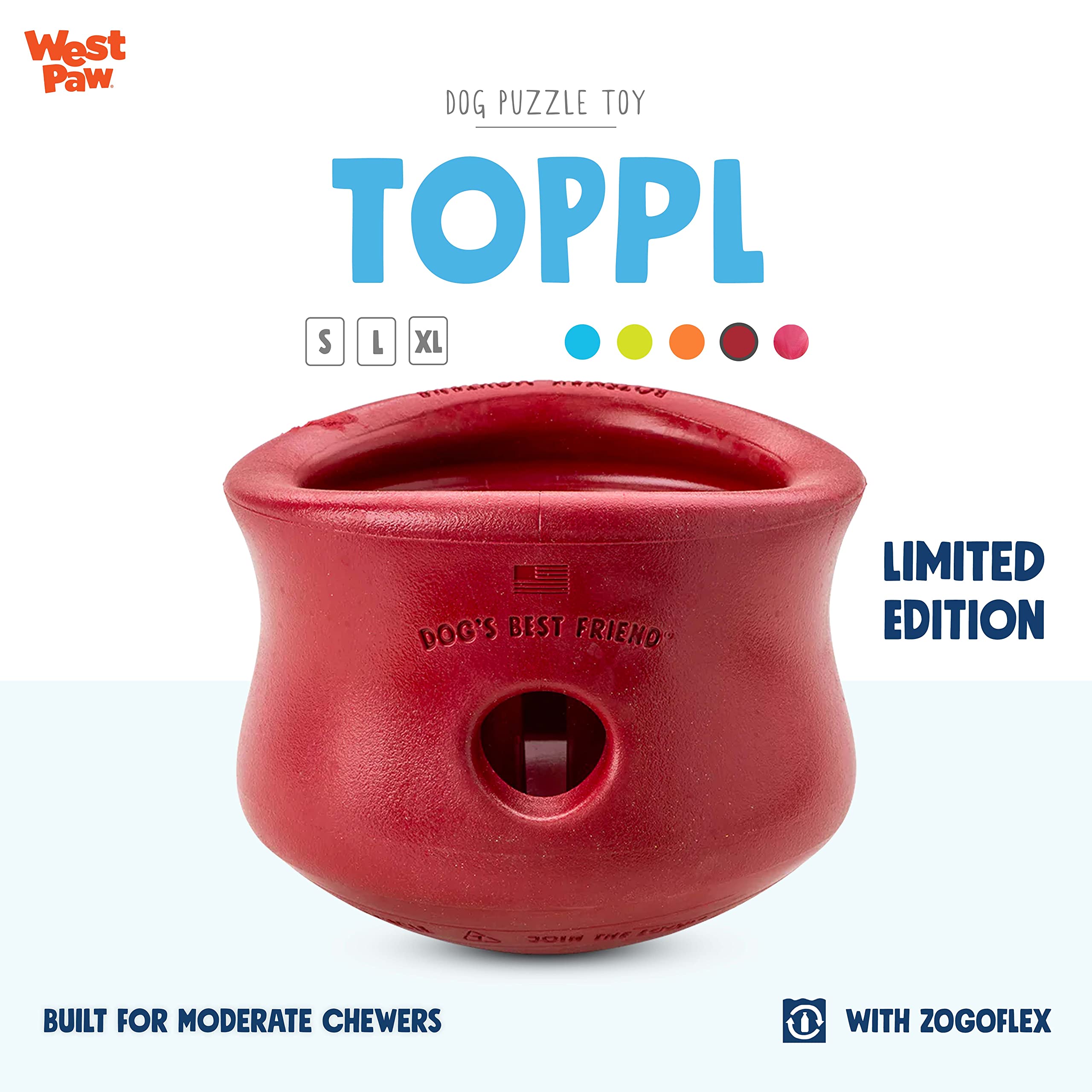WEST PAW Zogoflex Toppl Interactive Treat Dispensing Dog Puzzle Play Toy, 100% Guaranteed Tough, It Floats!, Made in USA - Image 2