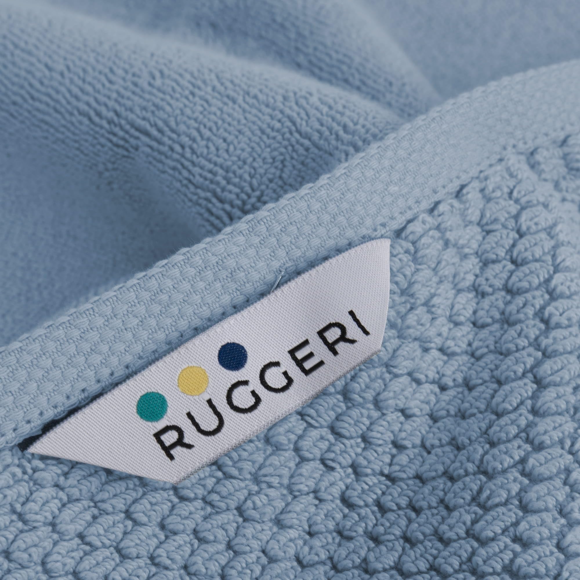 Ruggeri - Set 2 Tappeti Bagno 50x80 cm - 100% Cotone Extra Morbido - Collezione Let's Color! (Azzurro)