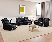 Vista 18 de Juego de sofá reclinable eléctrico con LED, juego de sofá reclinable de cuero, juego de muebles de sala con carga USB