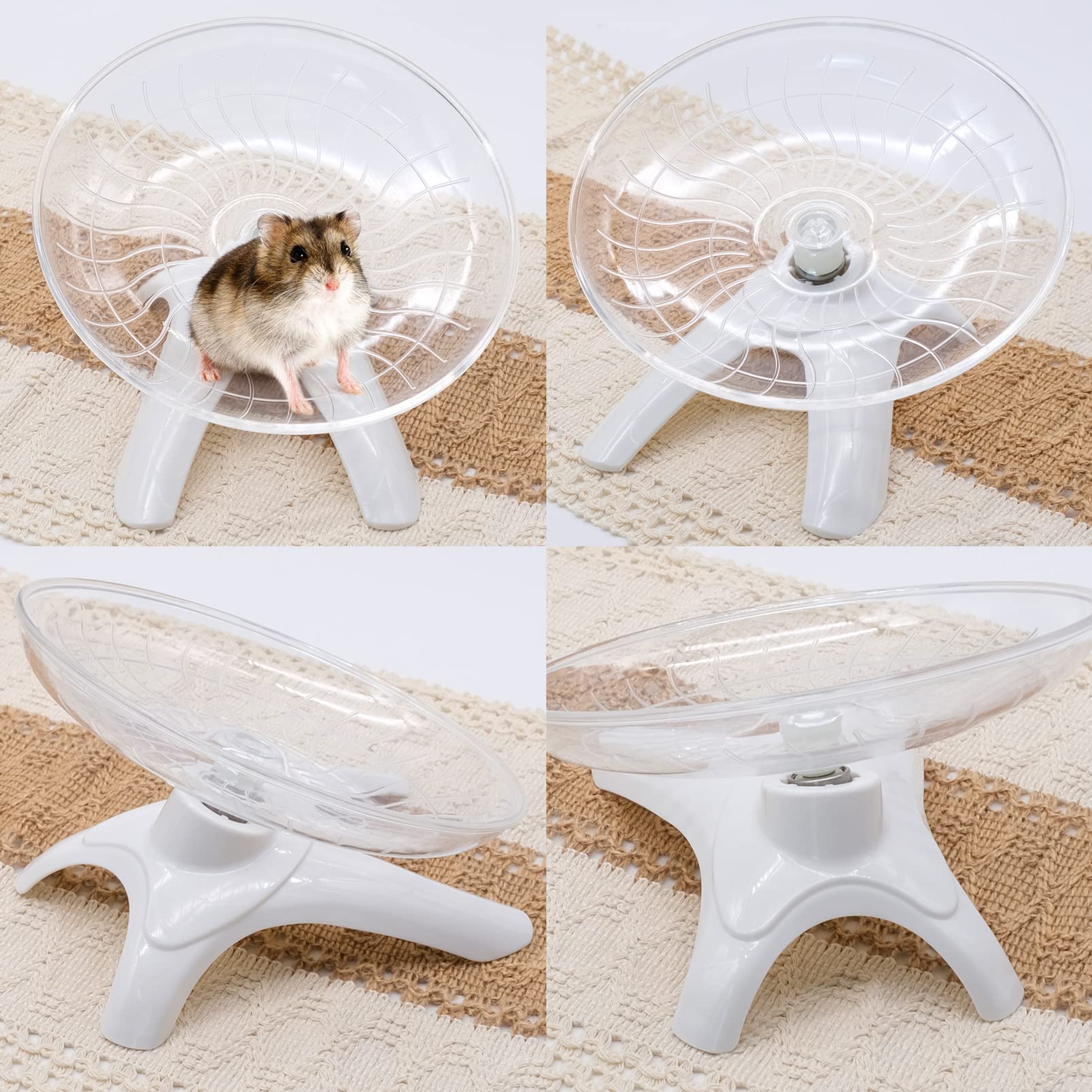 Ruota Criceto, 18 cm Ruota per Criceti in Plastica Trasparente Silenziosa, Ruota di Esercizio Per Criceti Siriani Piccoli Animali Domestici Criceto Gerbil (Bianco)