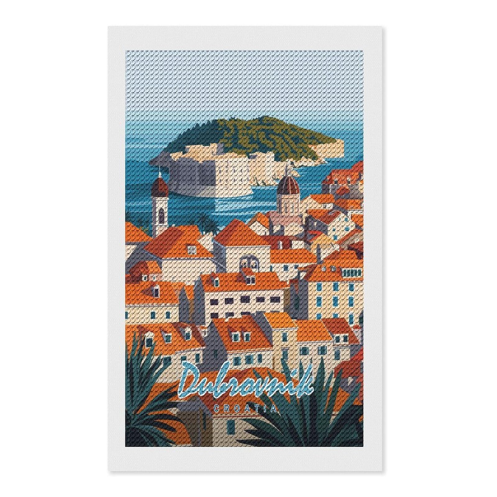 Junmoney Dubrovnik Cityscape Diamond Painting Canvas Set 12"x20", for Women, Mindful Craft Activity, Cosy Home Accent, Festive Craft Gift