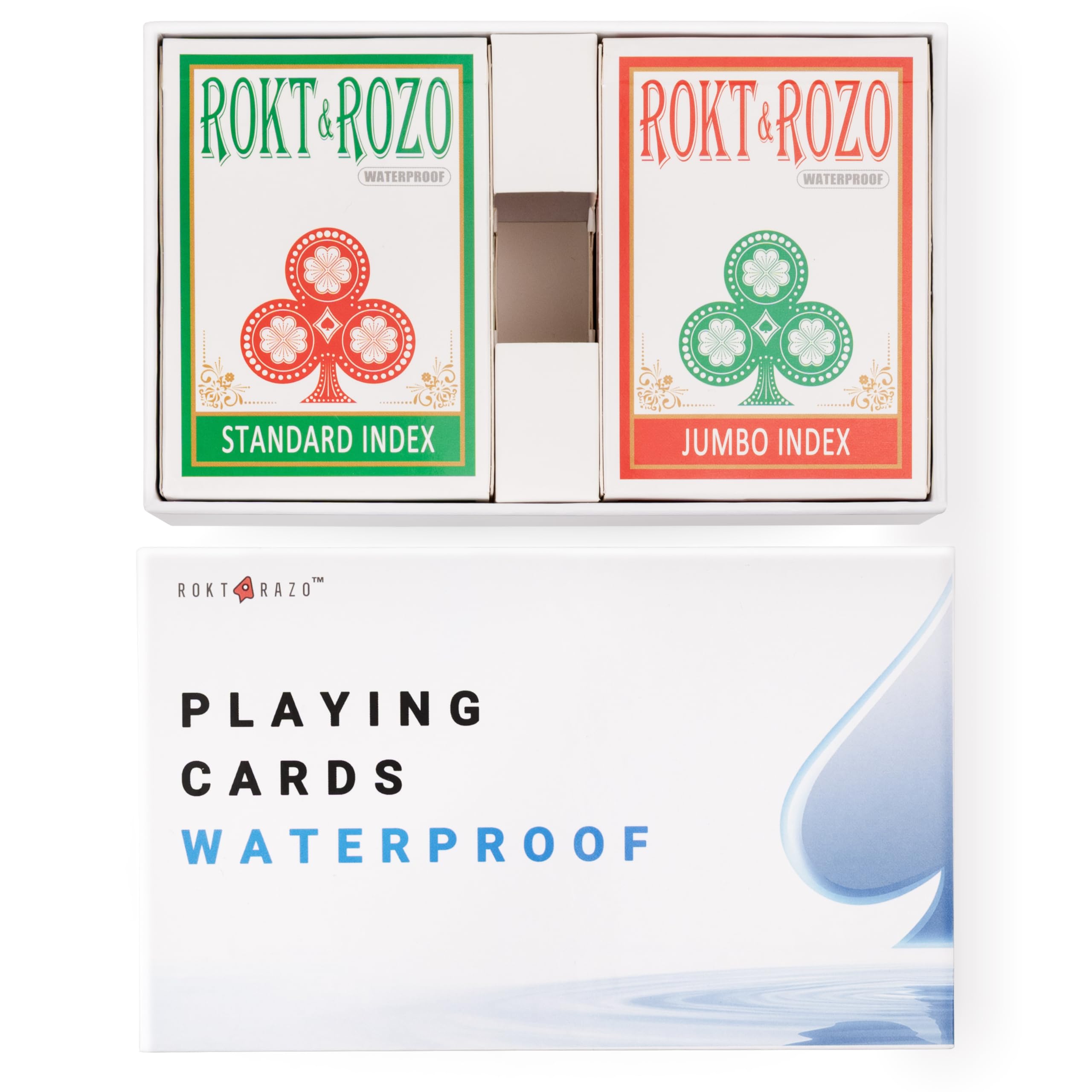 rokt&razo Premium Sanded Plastic Playing Cards 4 Decks: 100% Waterproof, 2 Standard & 2 Jumbo Index, Large Print Poker Cards
