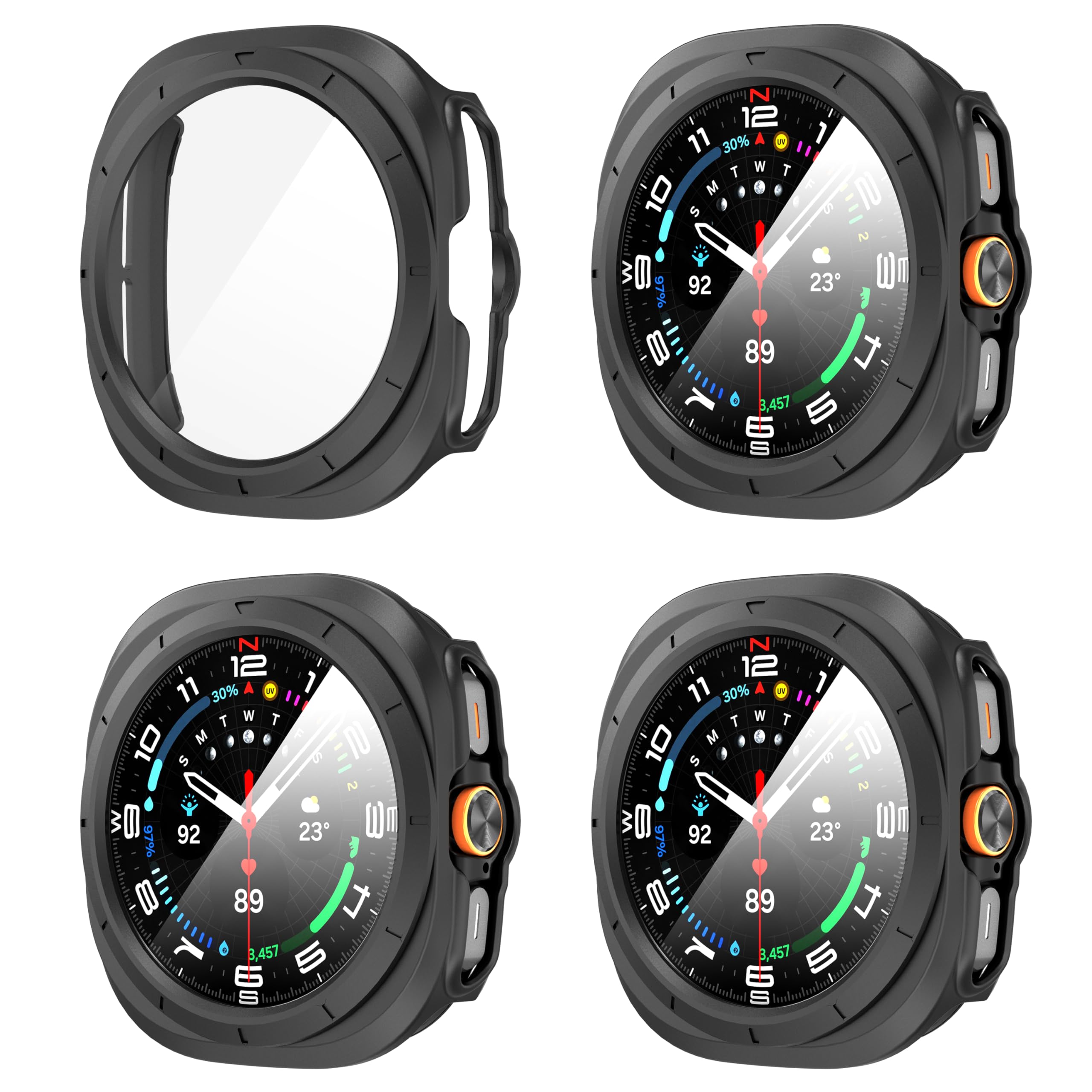 Suoman 4-Pack for Samsung Galaxy Watch 7/8 Ultra 47mm (2024/2025) Case, HD Tempered Glass Screen Protector, All-Round PC Hard Protective Cover Bumper