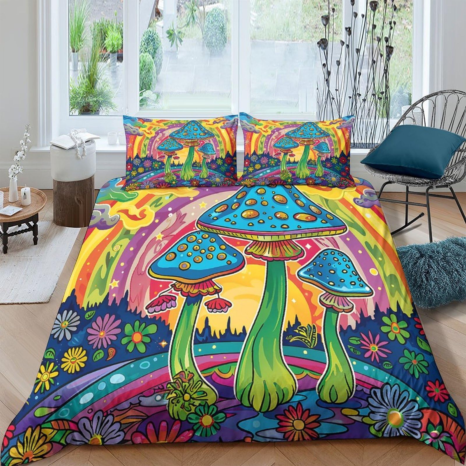 Ctjqhvkz Style-10 3D Printed Psychedelic Mushroom Fitted Sheet Microfiber Soft Colorful Forest Bed Cover For Bedroom Dorm Mattress Protection Single（135X200cm）