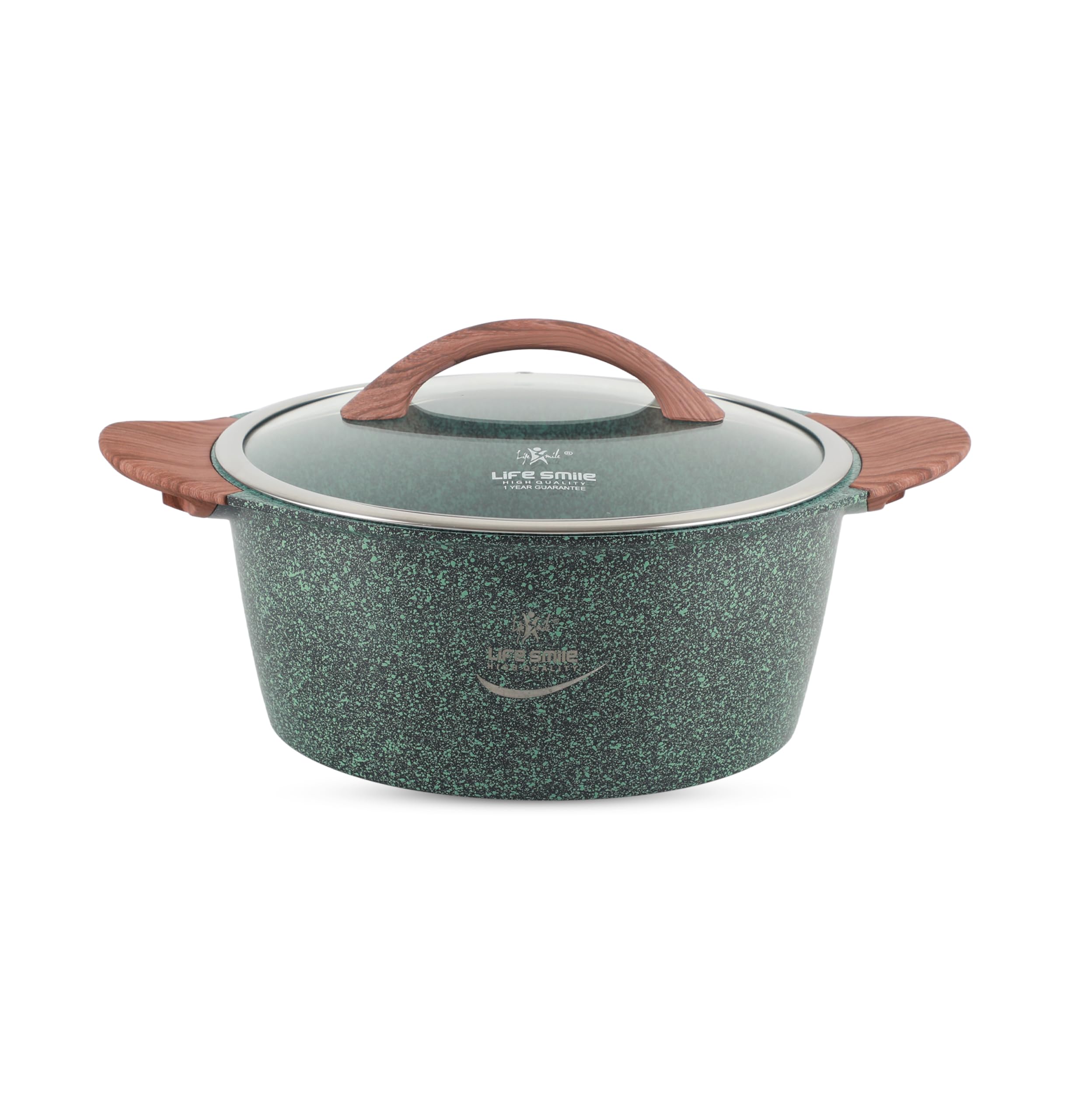LIFE SMILECooking Pot | Granite Soup Pot With Glass Lid | Induction Base | Multi Layer Non-Stick Coating 100% PFOA Free | oven safe & Bakelite Handle (Green, 24CM (4.4 Liters))