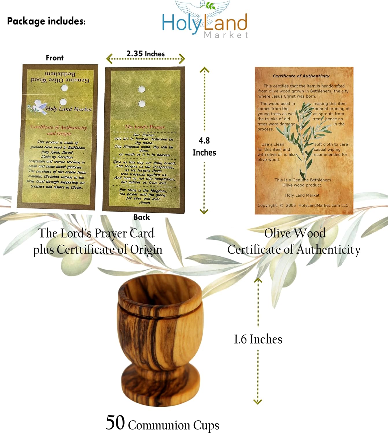 Holy Land Market Olive Wood Small Chalice or Goblet/Wine or Communion Church Cups (1.6 Inches High 0.2 oz) (50 Small Cups)