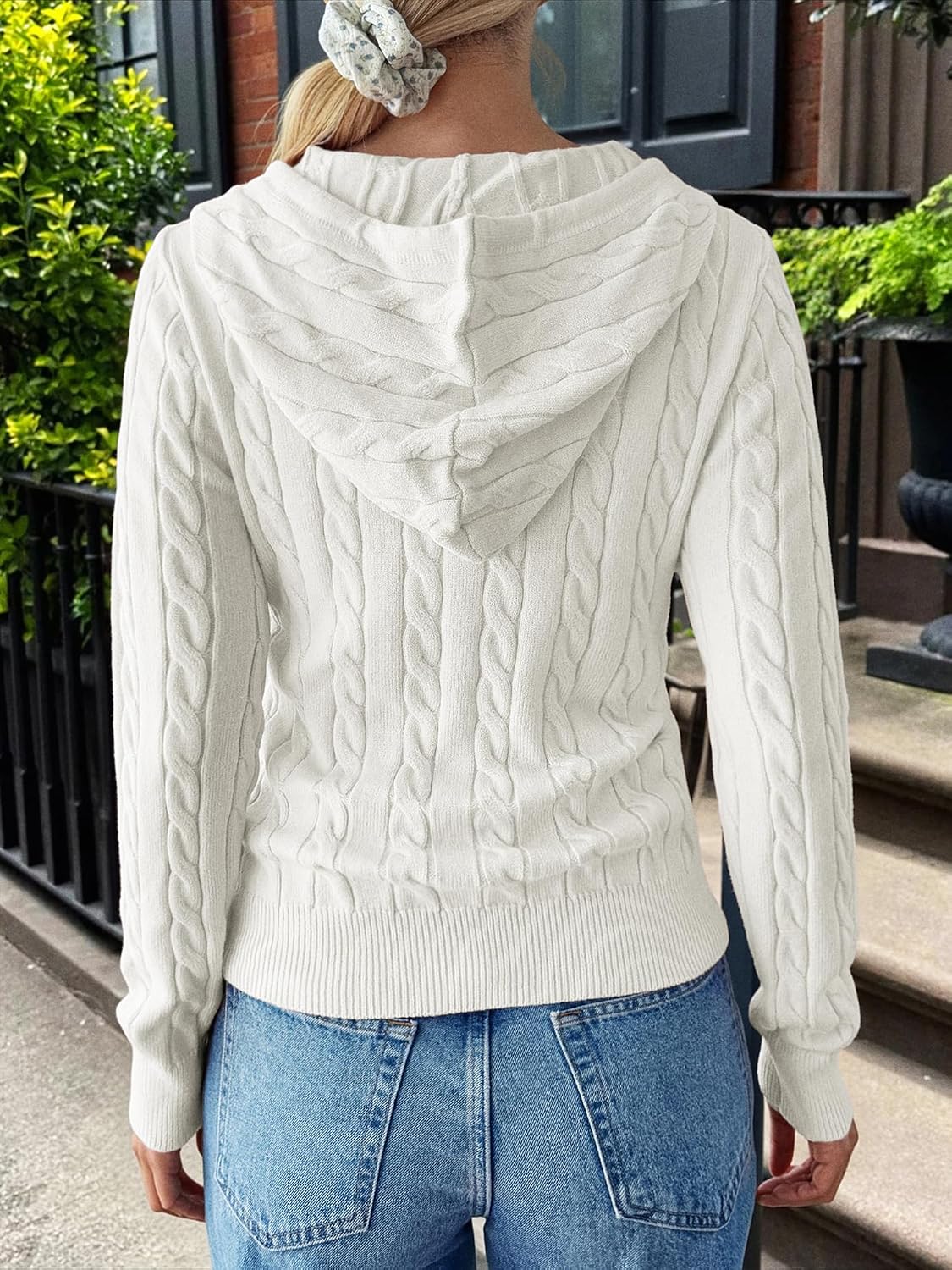 Women's Casual Cable Knit Cardigan Sweater Zip Up Hoodies Long Sleeve Jacket Y2k Trendy Outfit for Fall Winter