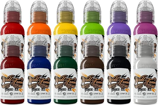 World Famous Tattoo Inks - 12 Color Tattoo Kit #1 - Professional Tattoo Ink