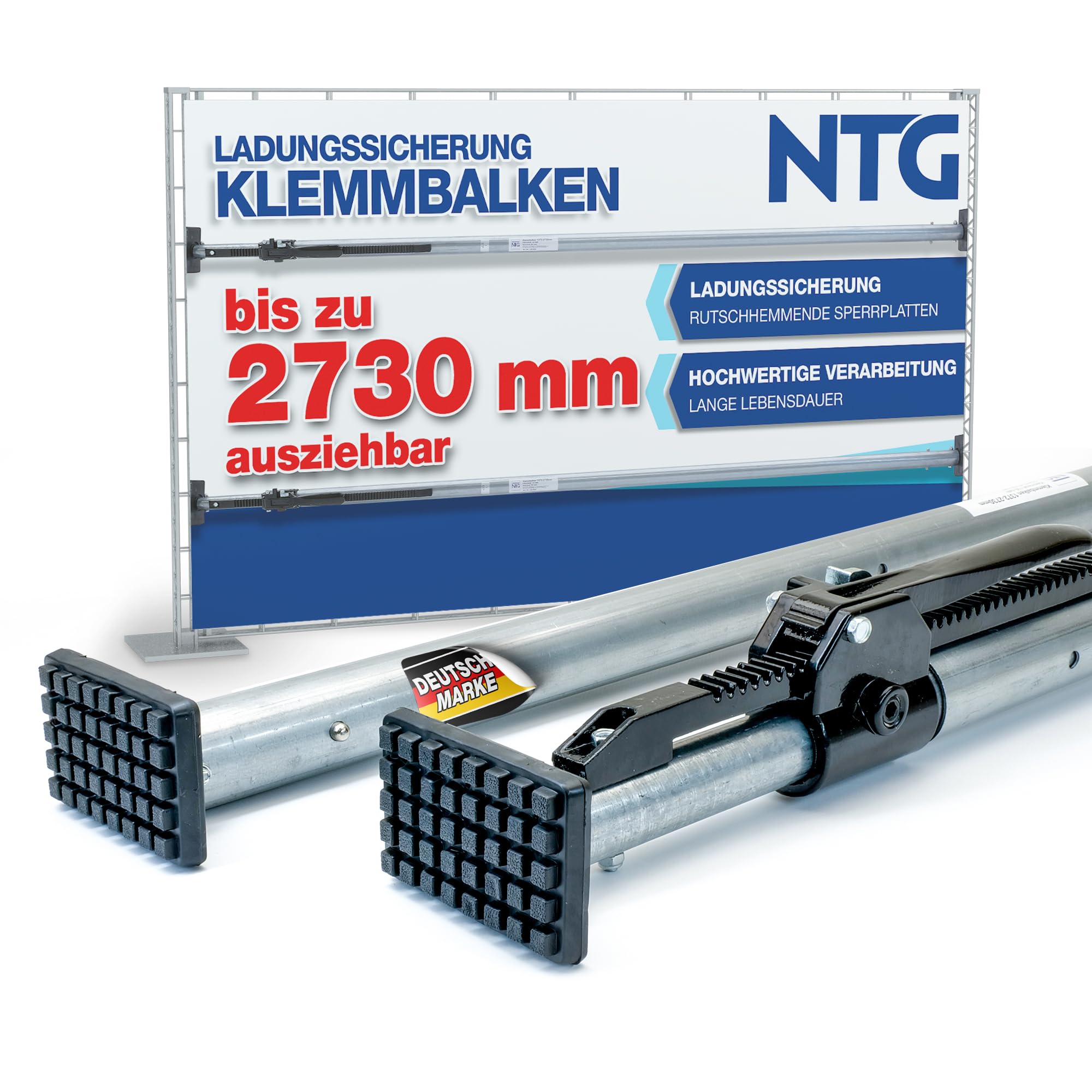 NTG Belka zaciskowa, listwa blokująca, stal, 1372-2730 mm, zabezpieczenie ładunku i zabezpieczenie transportowe do samochodów osobowych, ciężarowych, przyczep kempingowych i transporterów (1 sztuka)