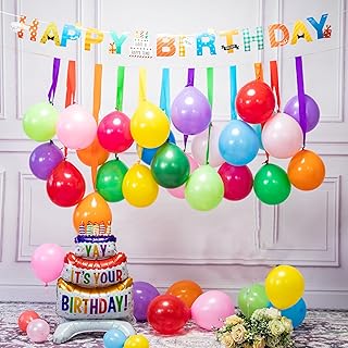 Rainbow Birthday Decorations Colorful Balloon Arch Kit Crepe Paper Strea...