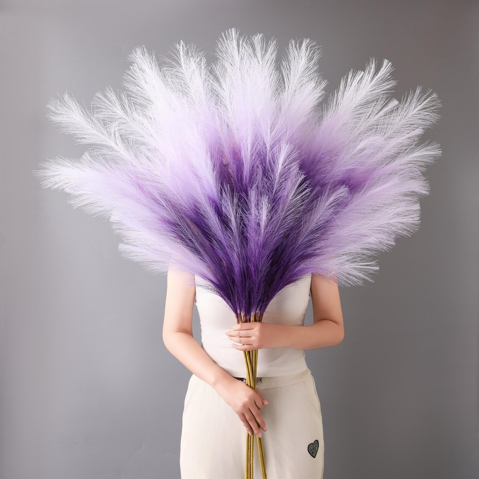 8 Pezzi 113CM Grande Pampas Decorative Artificiali Erba di Pampa XXL Pampa Artificiali Fiori Secchi per la Decorazione Boho del Salotto, Matrimoniale, Vaso, Camera da Letto (Viola Sfumato)