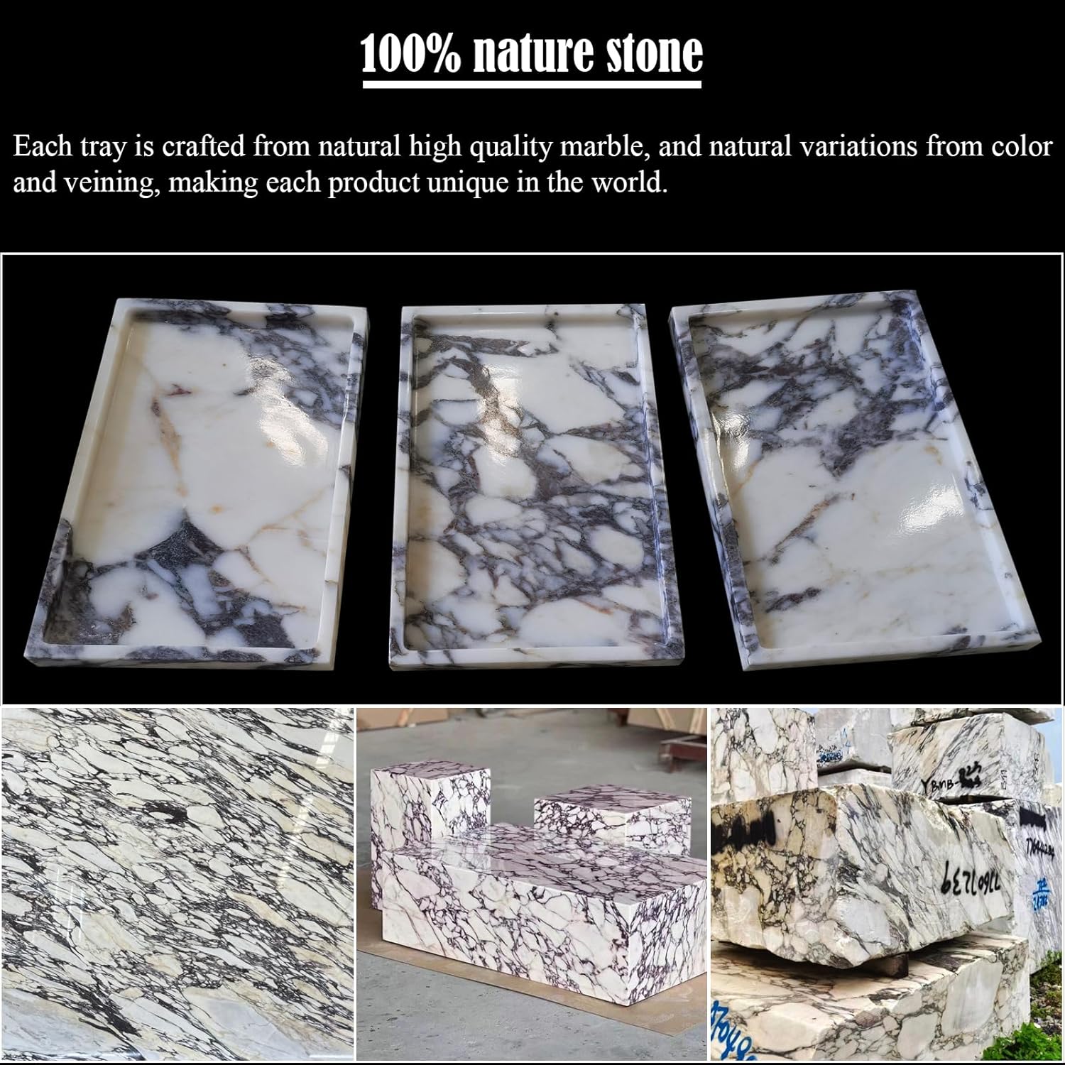 Denique Natural Marble Vanity Tray for Bathroom Countertop, Stone Storage Tray for Home Decor, 12"x8" Genuine Calacatta Viola Marble Perfume Jewelry Organizer for Kitchen Dresser - Image 3