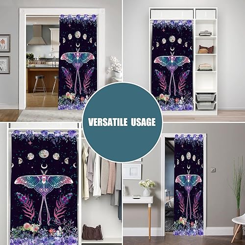Miniatura 5 de Cortinas opacas de mariposa y fase lunar para puertas, cortinas opacas florales bohemias moradas para armario de dormitorio de niños, ojales con