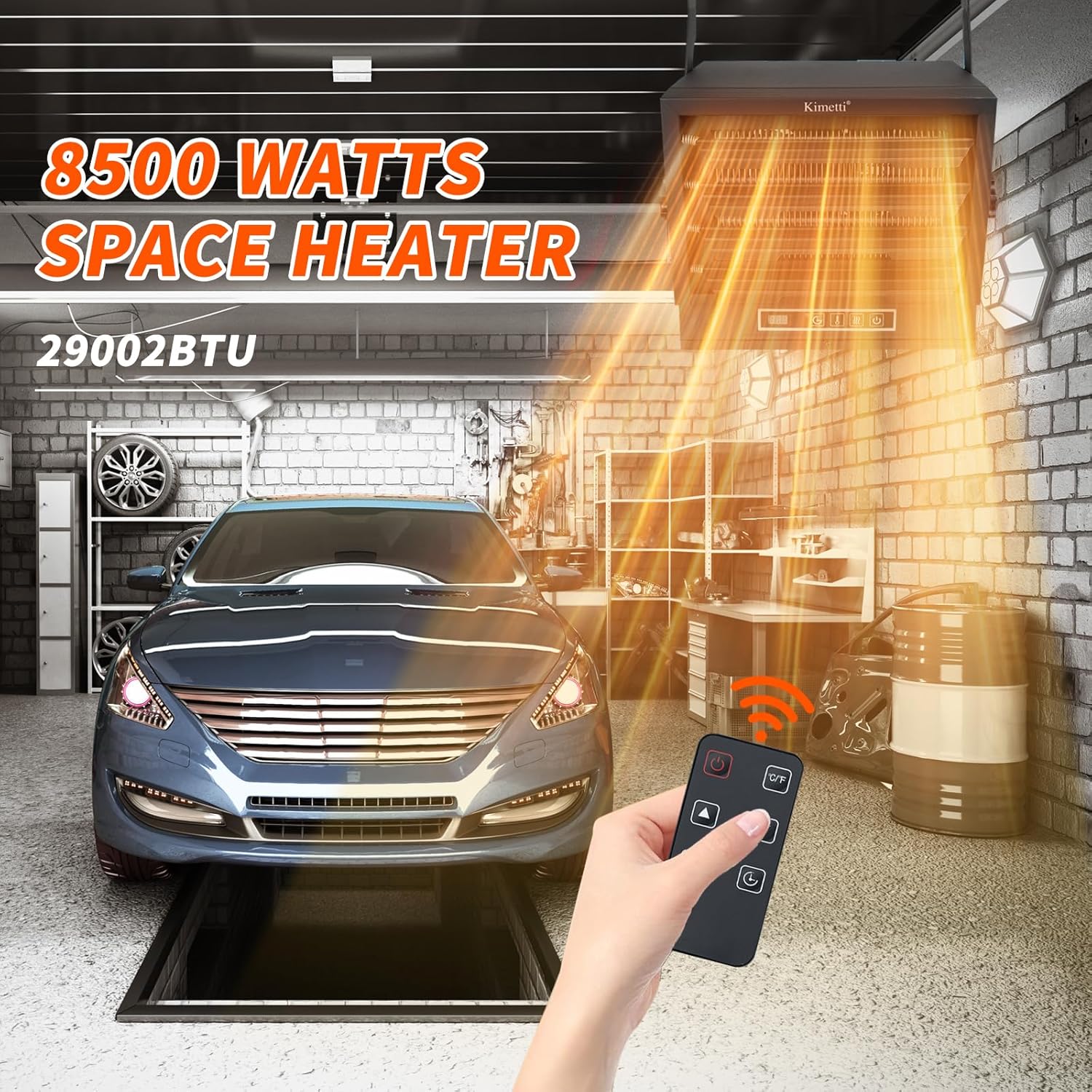 8500W Garage Heater Electric, 240V Ceiling Mount Shop Heater Hardwired Heaters with Remote & Timer, Overheat Protection Space Heaters for Garage & Workshop