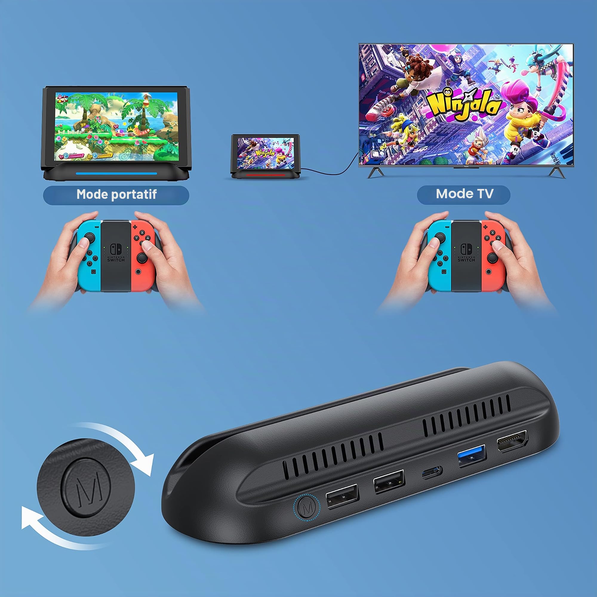 GKEAPZA Station d'accueil pour Nintendo Switch/Switch OLED, base portable 5 en 1 avec port HDMI, USB 3.0 type C et charge, remplacement officiel