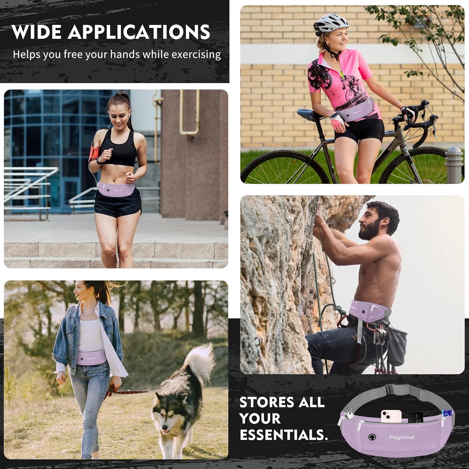 Slim Running Belt Fanny Pack, Waist Pack Bag for Women Men, Running Pouch for Phone Waterproof Reflective with 3 Pouches, Running Phone Holder for Sports, Traveling (Purple) - Image 7