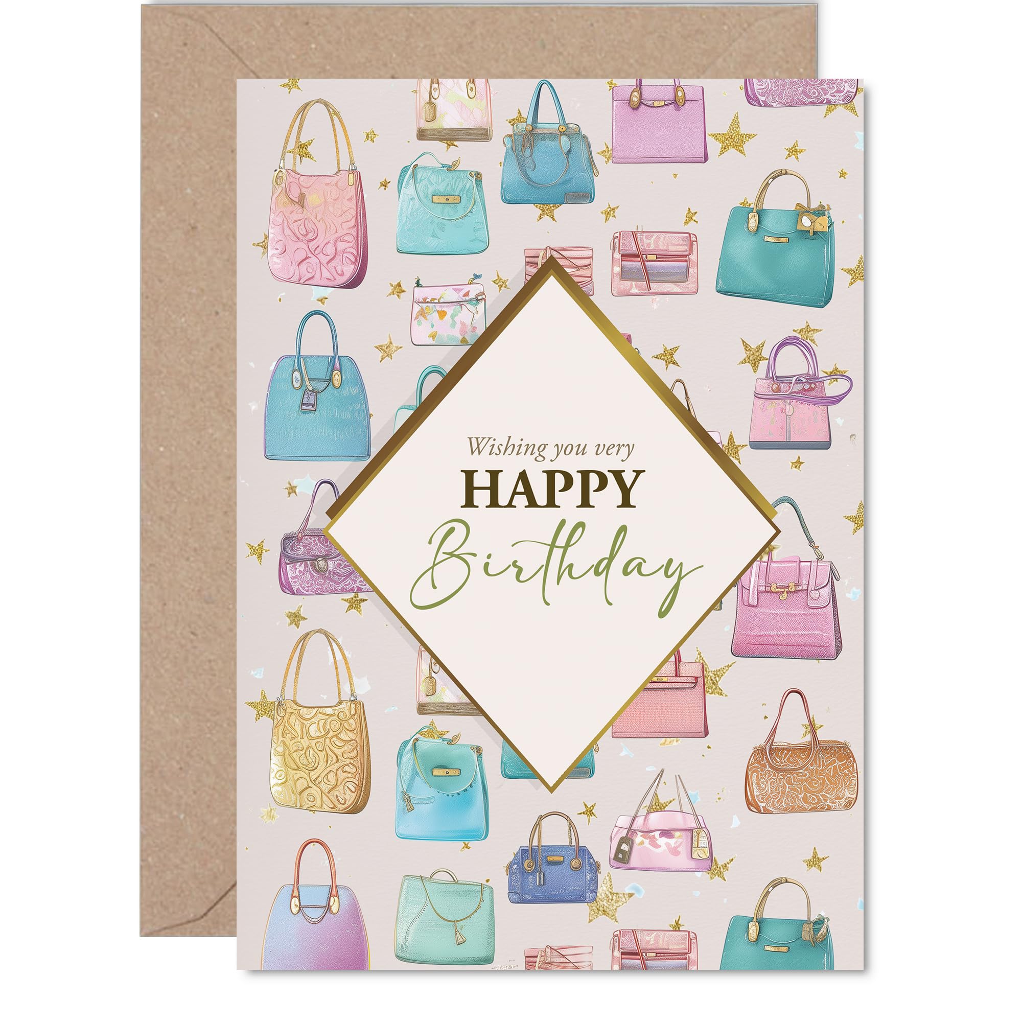 Family Birthday Card - Luxury Handbags - Happy Birthday Card for Family from Colleague Friends, A5 Fashion Bags Bday Greeting Cards