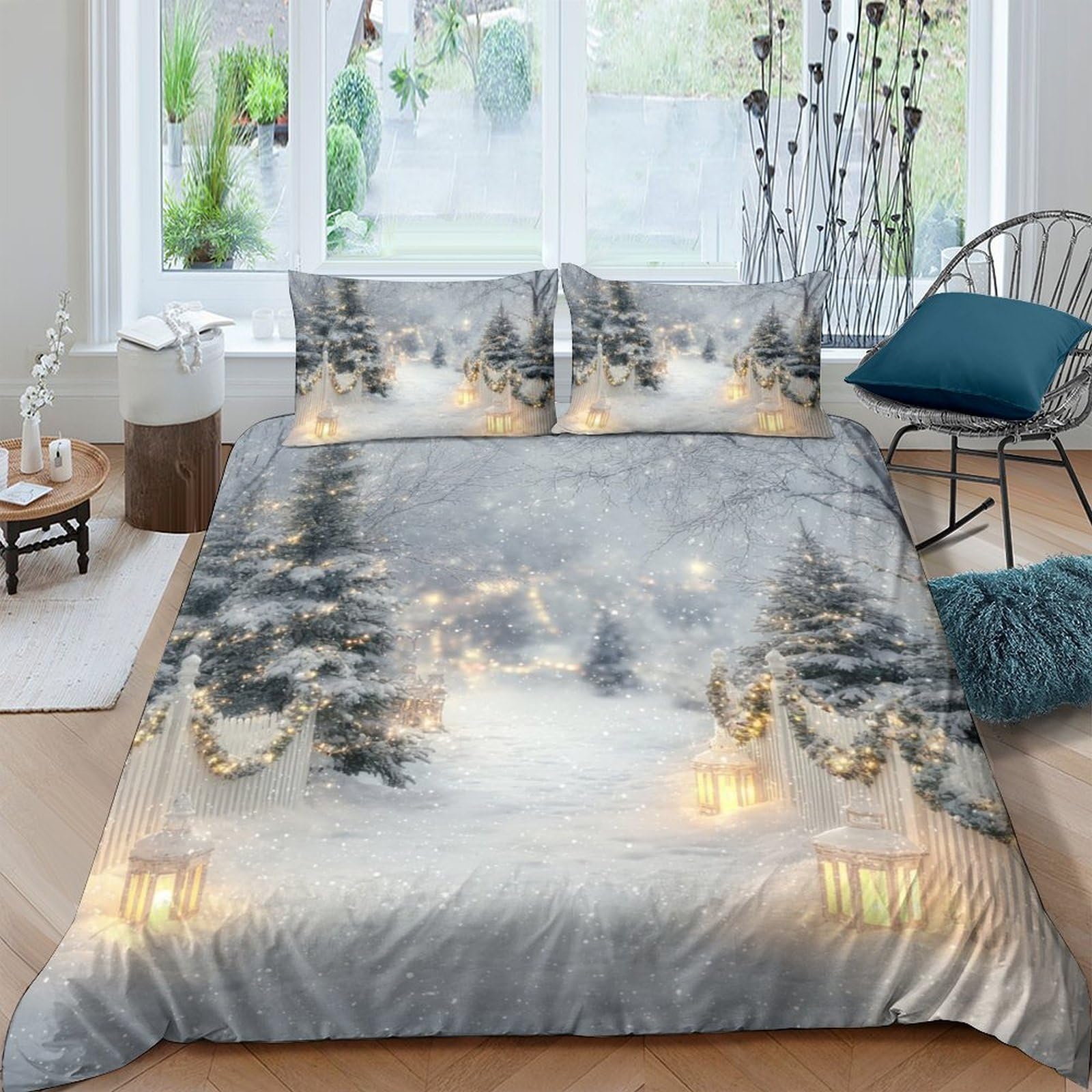 Ctjqhvkz Style-9 3D Printed Winter Forest Fitted Sheet Microfiber Soft Grey Snowy Trees Bed Cover For Bedroom Guest Room Easy Care Single（135X200cm）