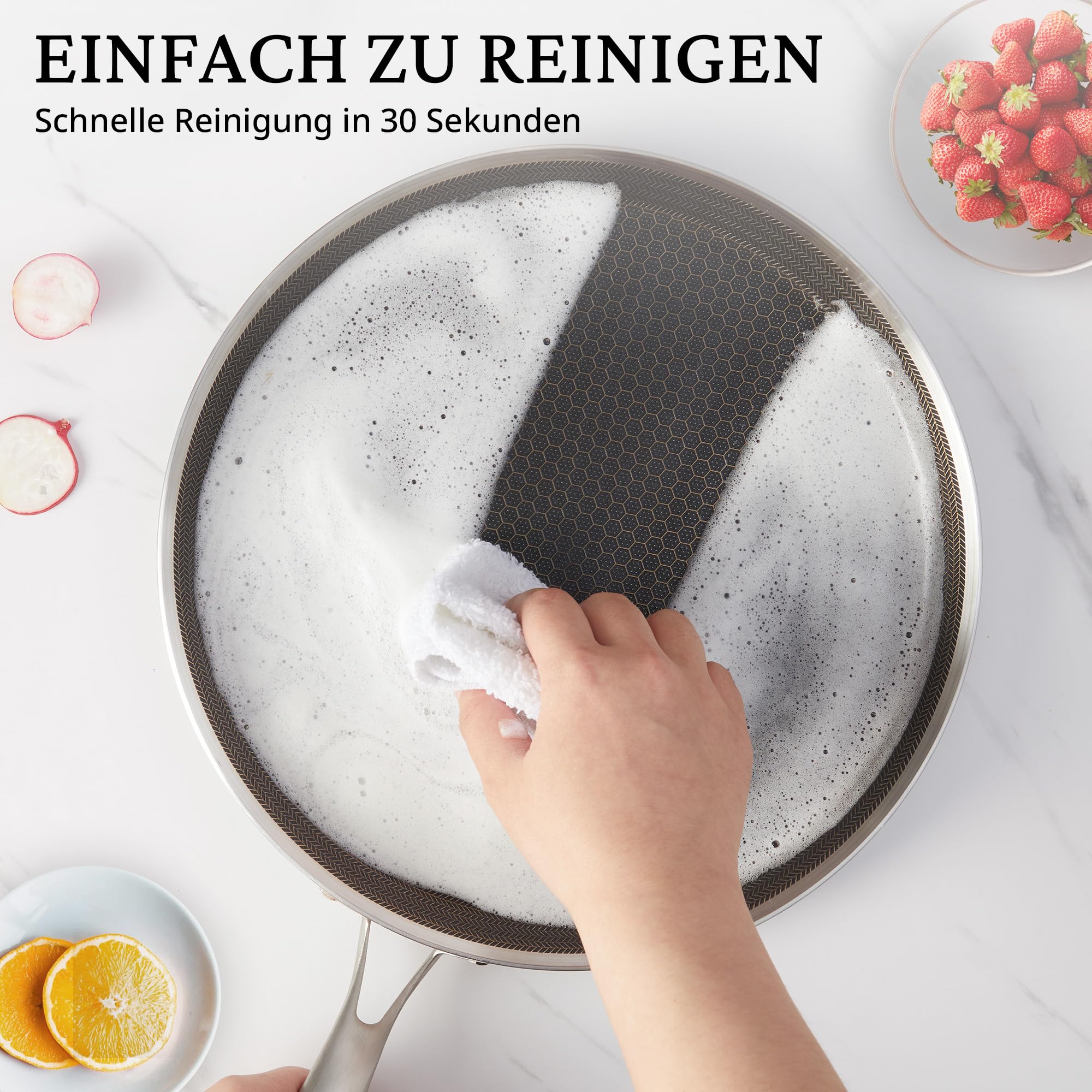 KOKHUB Crepe Pfanne aus Edelstahl 28 cm, Antihaft Pfannkuchenpfanne mit Wabenmuster, Dosa Tawa für Induktionsherd, Elektroherd und Gas, Flache Bratpfanne, Palatschinken Pfanne für Pfannkuchen