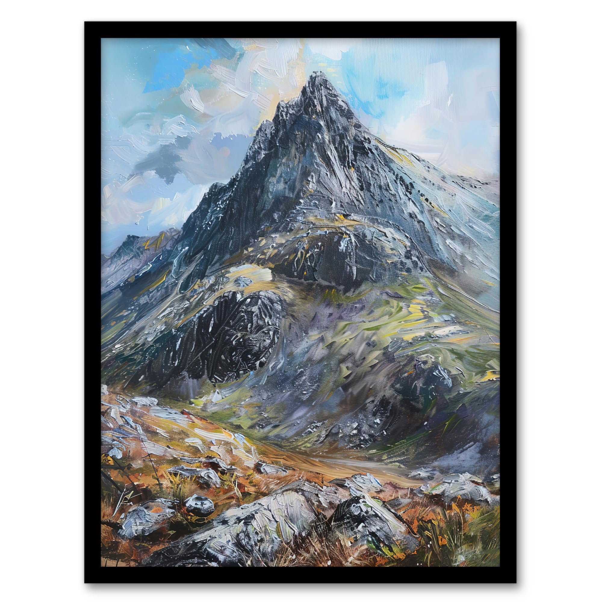Artery8 Tryfan Mountain Peak Snowdonia Wales Oil Painting Dining Room Art Print Framed Poster Wall Decor 12x16 inch