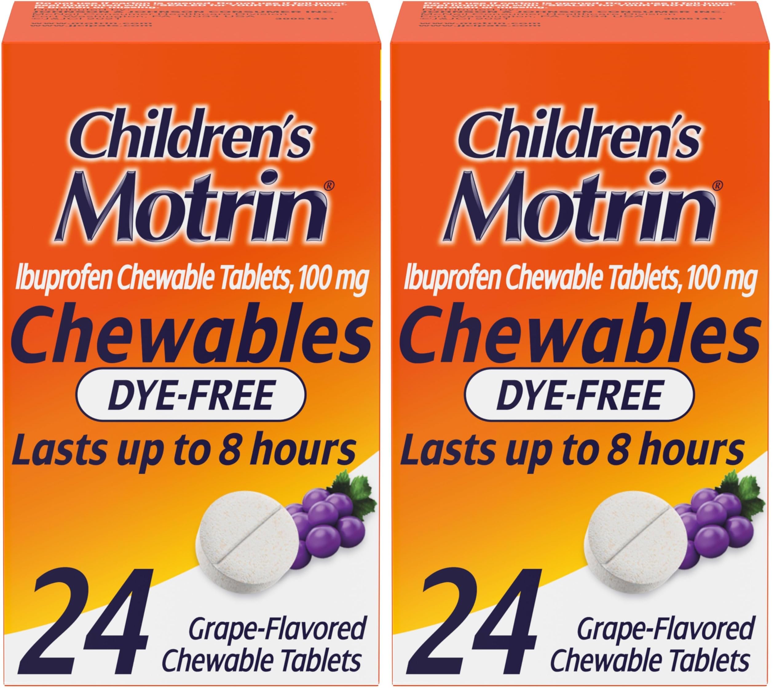 Children's Dye-Free Ibuprofen Chewable Tablets for Pain & Fever, Grape, 24 Count (Pack of 2)