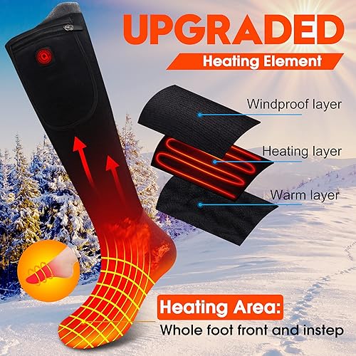 Miniatura 4 de Rabbitroom Calcetines térmicos para hombres y mujeres, batería recargable mejorada de 7.4 V con ajuste de 3 niveles, calcetines de esquí aislados