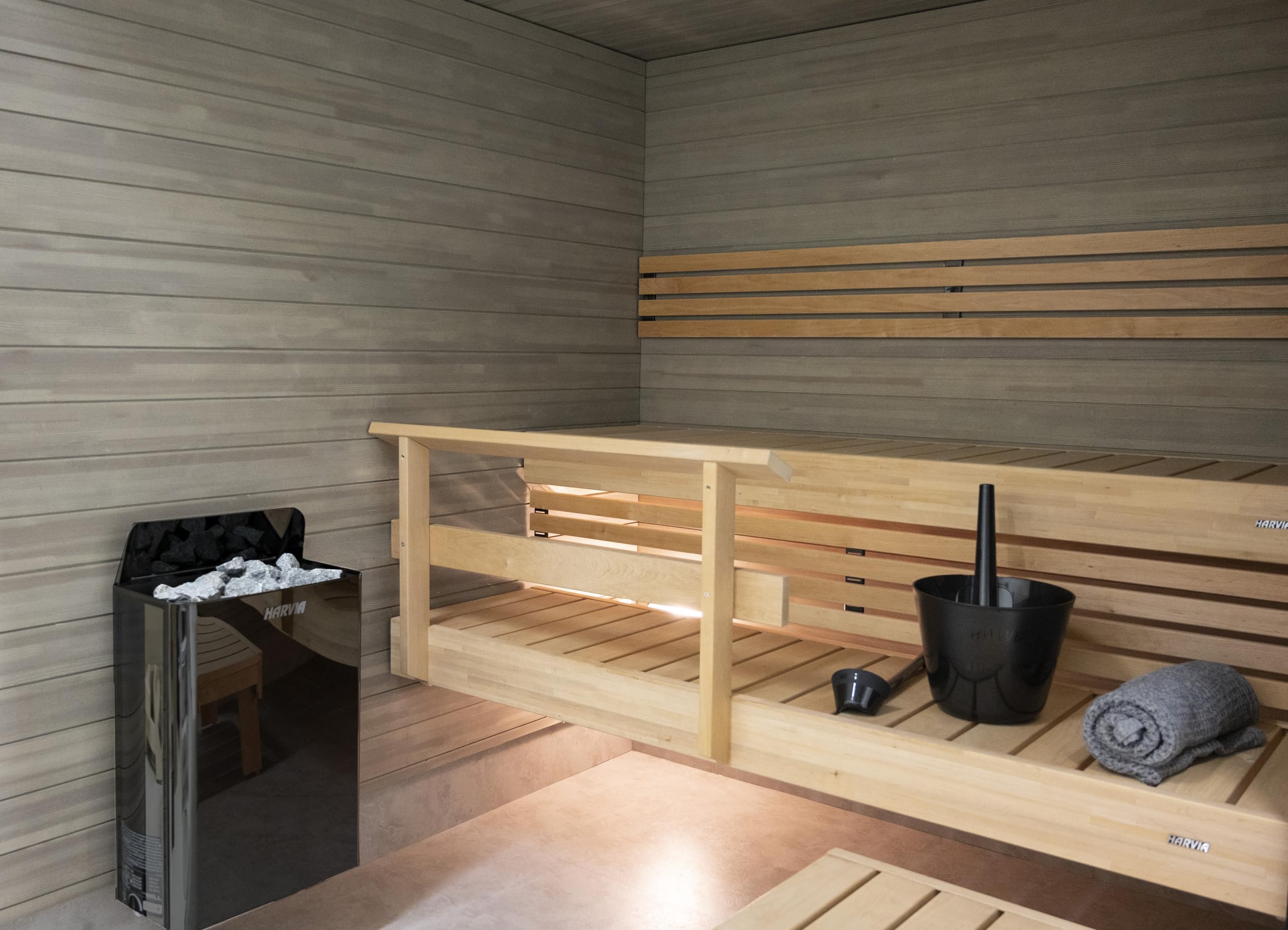 Harvia The Wall Poêle pour sauna 400 V 6 kW chrome foncé avec commande EOS ECON et pierres