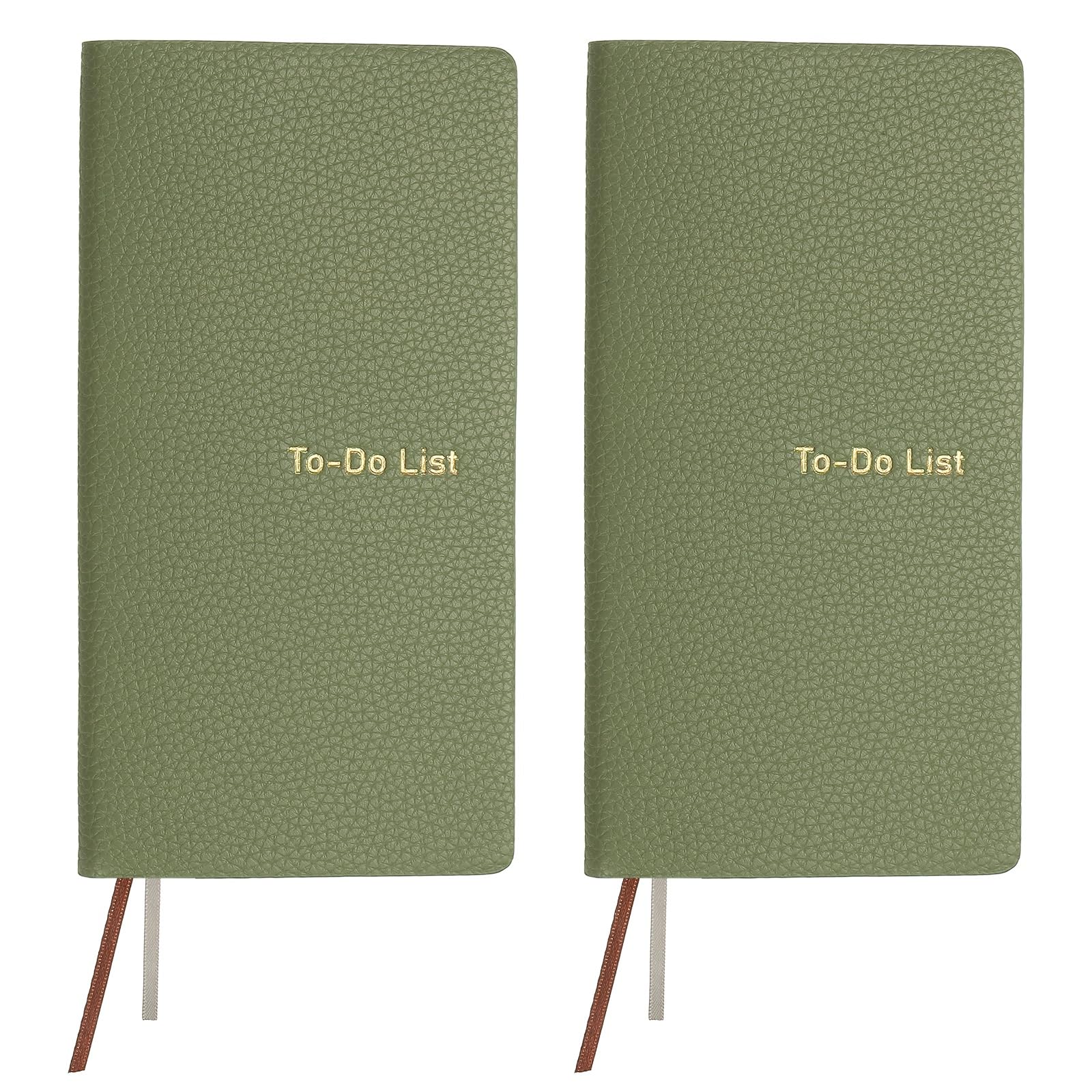 PATIKIL 2 Pcs Leather to Do List Notepads, 160 Pages 6.5 x 3.2 Leather Daily Planners to Do List Notebook for Business Personal Daily Plans Schedule Planner Office Supplies, Green