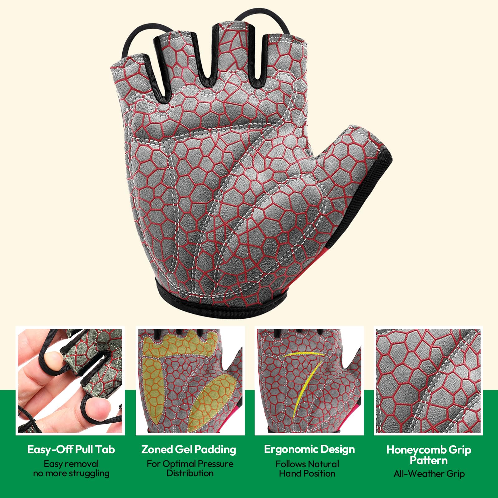 KONVINIT Guantes de Bicicleta Medio Dedo SBR Acolchado Absorción de Impactos Adecuado para Todos Los Deportes