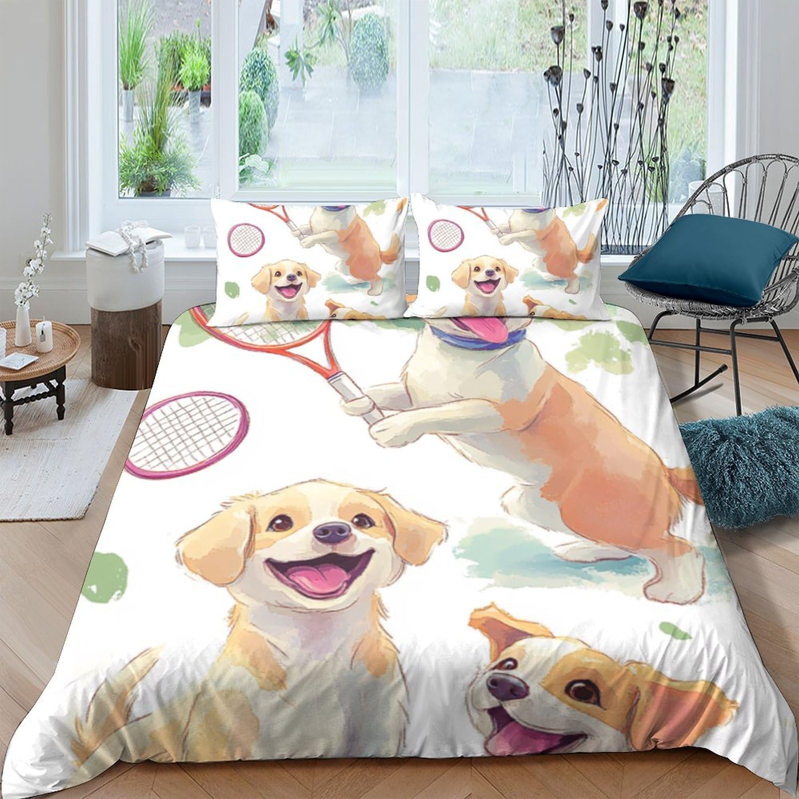 Ctjqhvkz Style-8 3D Printed Playful Dog Pattern Fitted Sheet Microfiber Soft Anti-Slip Cartoon Puppy Bed Cover For Bedroom Guest Room Decor Single（135X200cm）