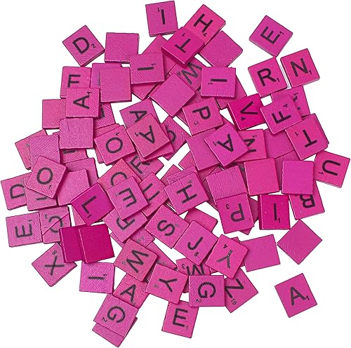 100 piezas de repuesto de azulejos de Scrabble, mezcla de letras de madera de color rosa, colorido, rosa, rojo, barnizado, revuelto, piezas de