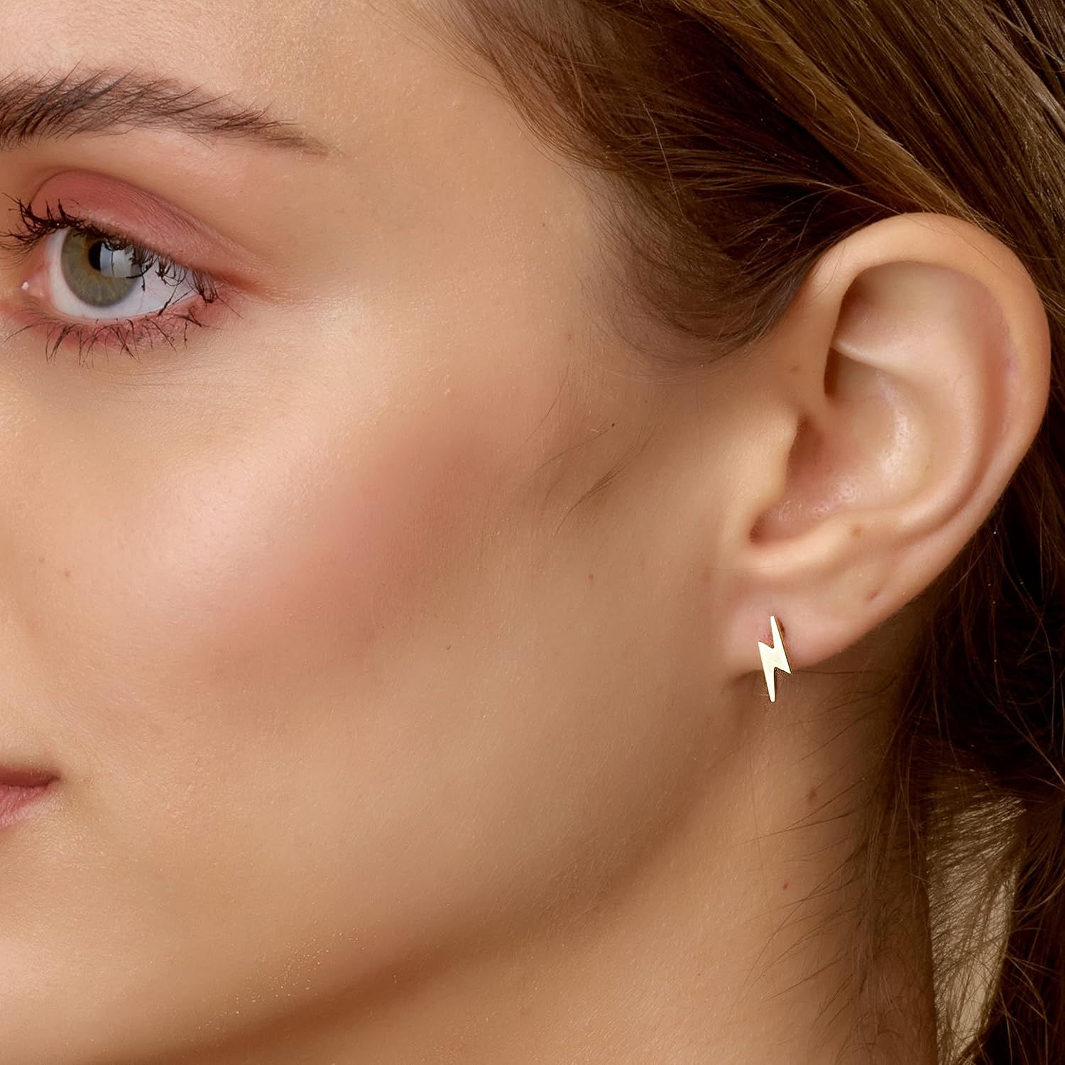 14K Gold Lightning Bolt Stud Earrings for Women, Elegant Jewelry for Special Occasions
