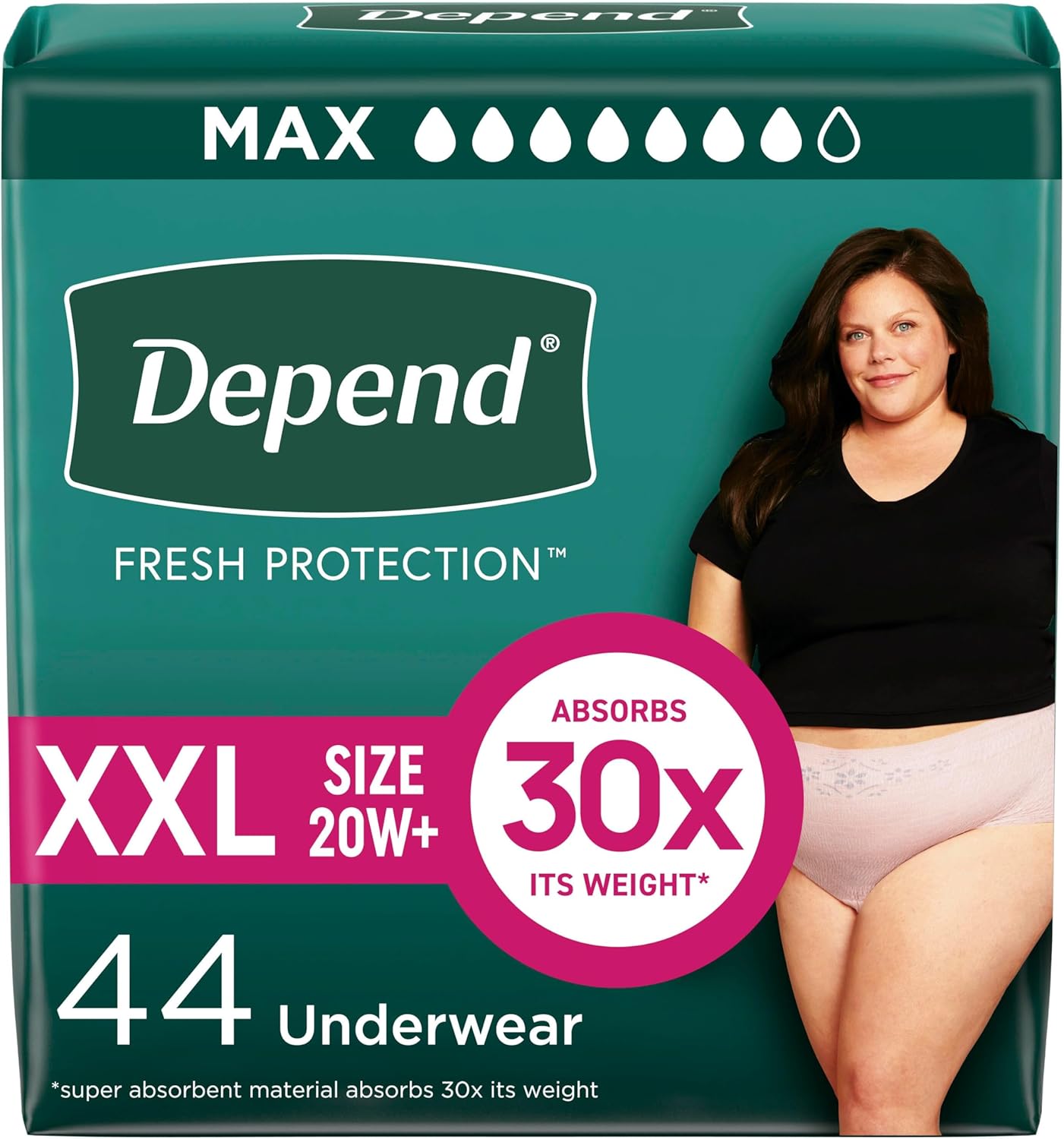Depend Fresh Protection Adult Diapers, Incontinence & Postpartum Bladder Leak Underwear for Women, Disposable, Maximum, Extra-Extra-Large, Blush, 44 Count (2 Packs of 22), Packaging May Vary 2X-Large 44
