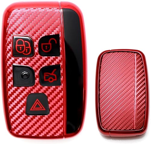 Miniatura 1 de iJDMTOY Funda protectora de TPU con patrón de fibra de carbono roja de cobertura completa compatible con Land Rover Range Rover LR4 Discovery Evoque