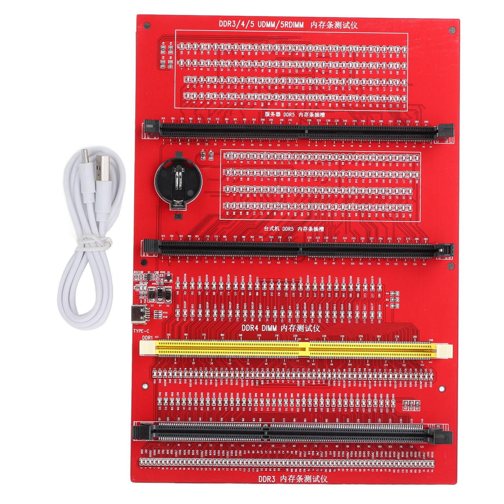 Testeur de Mémoire RAM, Analyseur de Diagnostic Portable pour DDR3 DDR4 DDR5UDMM DDR5RDIMM, Mode Double Alimentation, Lumières LED, Câbles de Données de Test