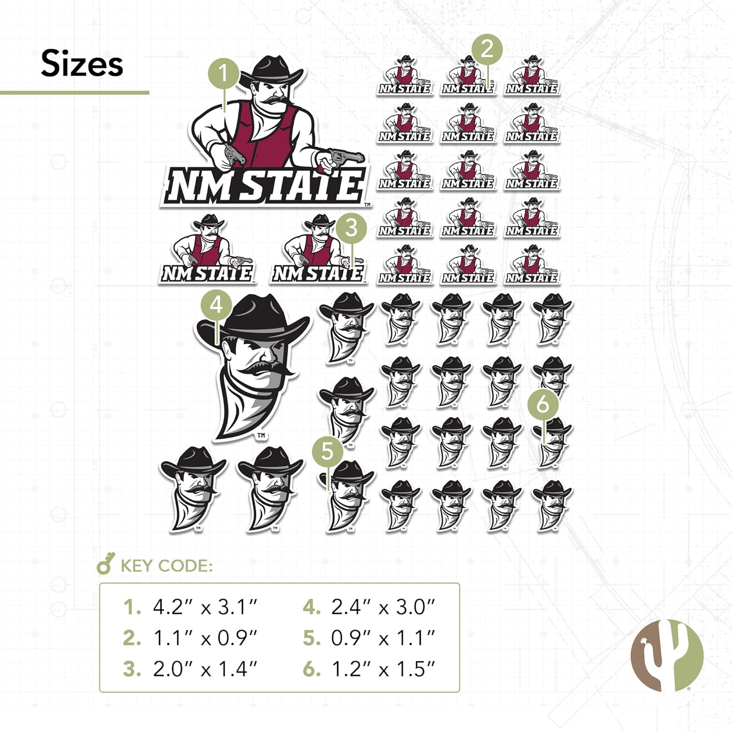 Desert Cactus New Mexico State University Sticker New Mexico State Aggies Vinyl Decal Laptop Water Bottle Car Scrapbook Sheet (Type 1-1) - Image 3