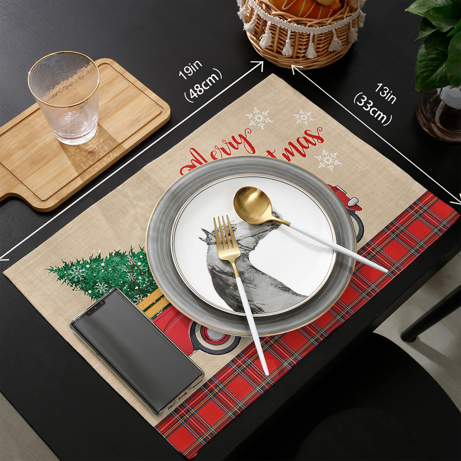 Arquiel Lot De 6 Sets De Table Noël Lavables - Camion Rouge Et Arbre - 33x48cm Antidérapants
