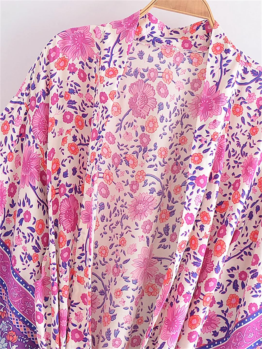Disimlarl Abito da donna con stampa floreale, stile bohémien, kimono, scollo a V, maniche a pipistrello, copricostume per bikini