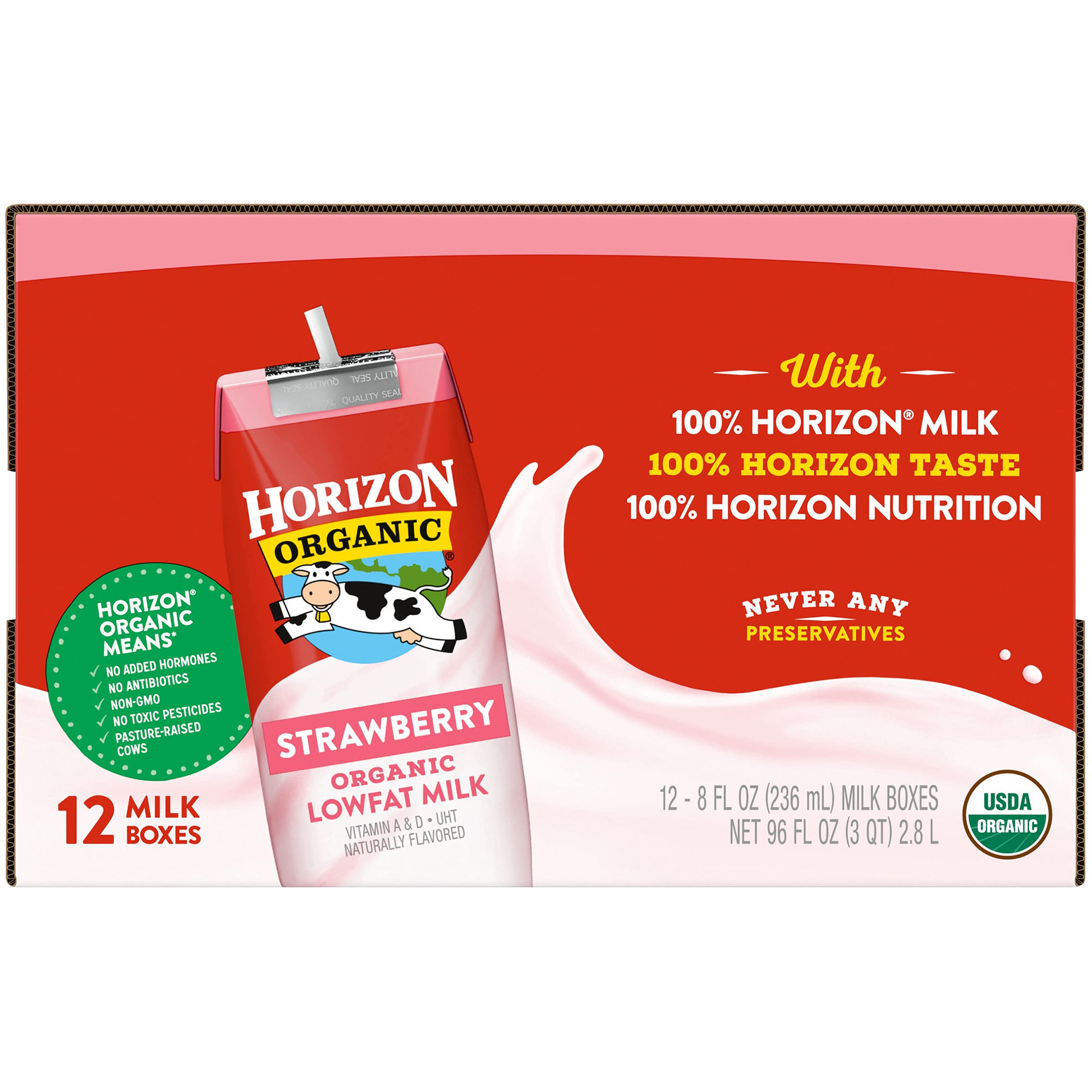 Horizon Organic Low Fat Organic Milk Box, Strawberry, 8 Ounce (Pack of