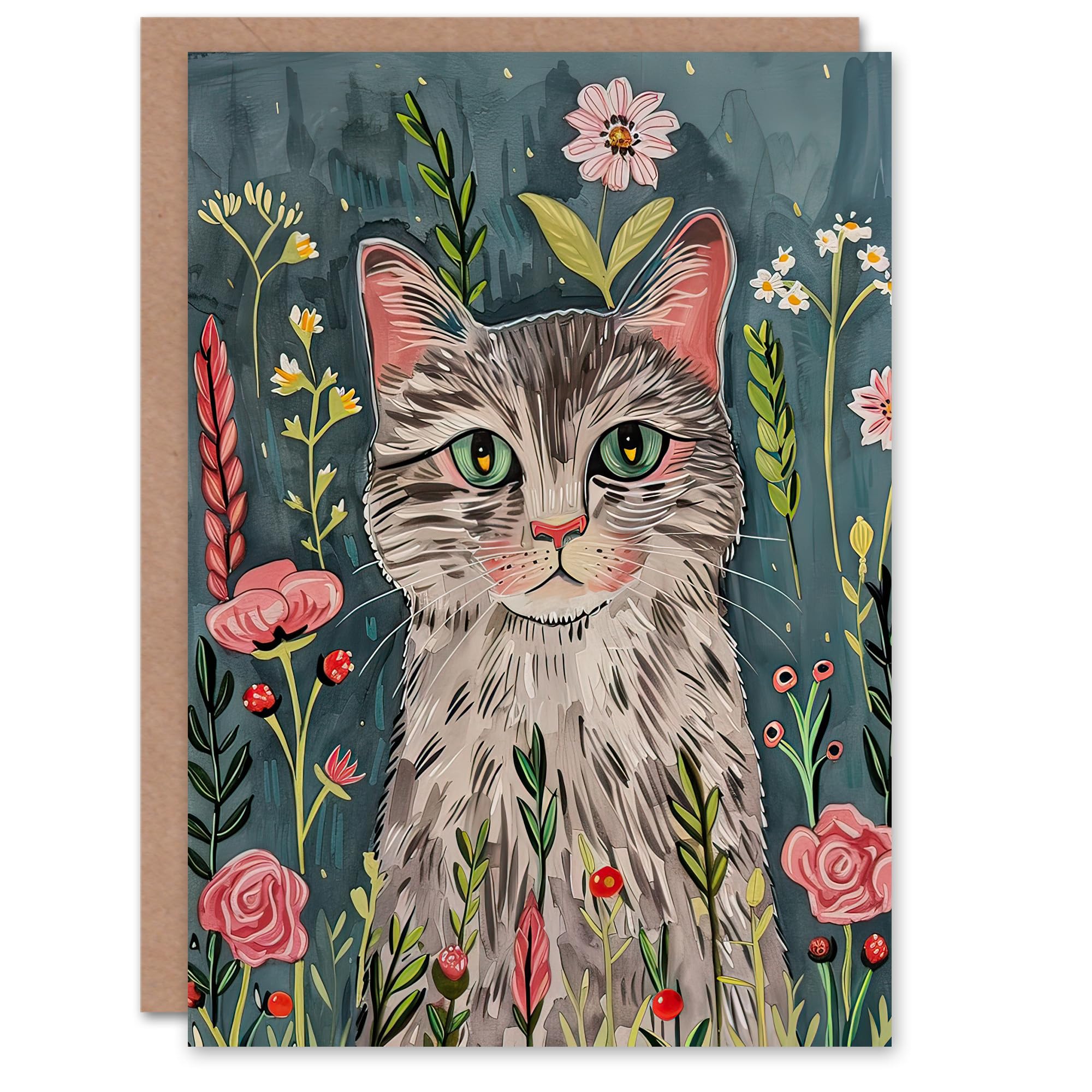 Artery8 Greeting Card - Cat Lover Pet Portrait - Birthday Card - Pale Blue
