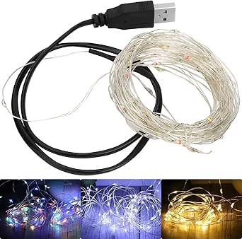 JulklappCaiqinlen LED-lampa, 10 m LED ljus koppartråd USB-laddande dekorlampa tre färger för halloween juldekoration hem fest sovrum uteplats trädgård bröllop (varmt ljus)