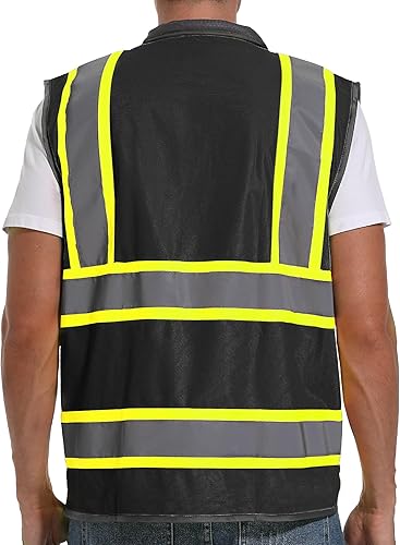 Miniatura 4 de Chaleco de seguridad reflectante para hombres y mujeres, chaleco de construcción de alta visibilidad clase 2, tiras reflectantes de doble tono