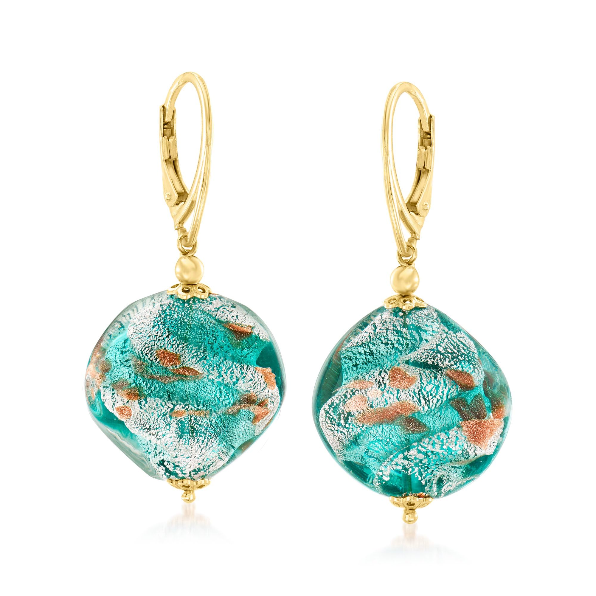 Ross-Simons Italian Multicolored Murano Glass Bead Drop Earrings in 18kt Gold Over Sterling